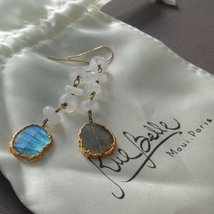 RueBelle 14k Gold Moonstone & Labradorite Earrings